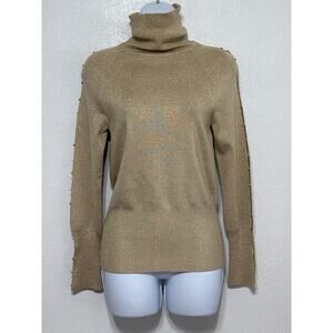 VTG Y2K Cache Gold Rhinestone Turtleneck Tunic M City Nights Holiday New Years